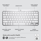 Logitech MX Keys Mini for Mac Minimalist Wireless Keyboard, Compact, Bluetooth, Backlit Keys, USB-C, Tactile Typing, Compatible with MacBook Pro,MacBook Air,iMac,iPad - Pale Grey