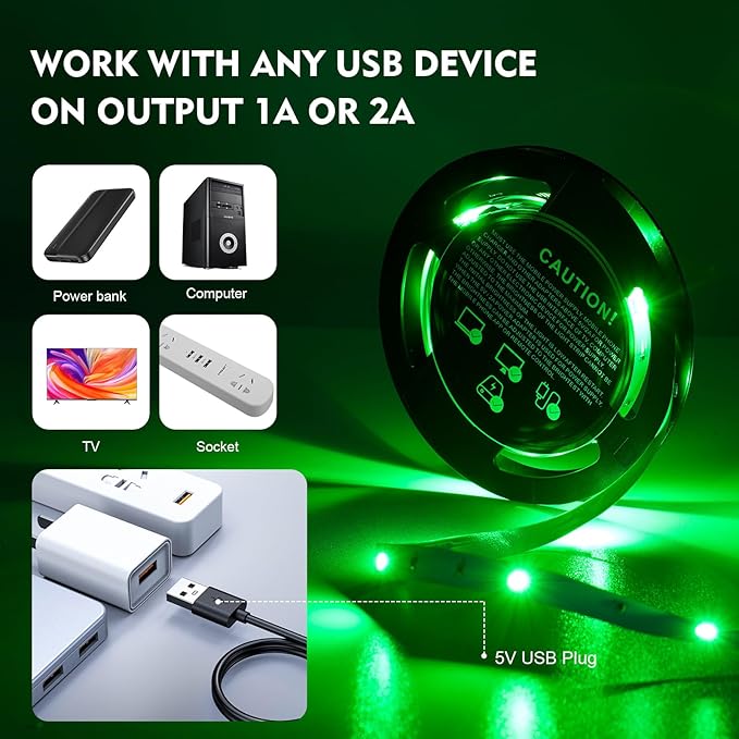 Timelux USB 32.8ft LED Strip Lights Color Changing LED Tape Lights with IR Remote Controller and Dimmable LED Strip for Bedroom Cabinet Bar