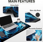 Britimes Blue Black Galaxy Keyboard Mouse Pad Set Desk Ma Space Abstract 4in1 Large Mousepad+Keyboard Wrist Rest+Mouse Wrist Rest+Coaster Ergonomic Design for Home Office Computer 35.4x15.7 inches