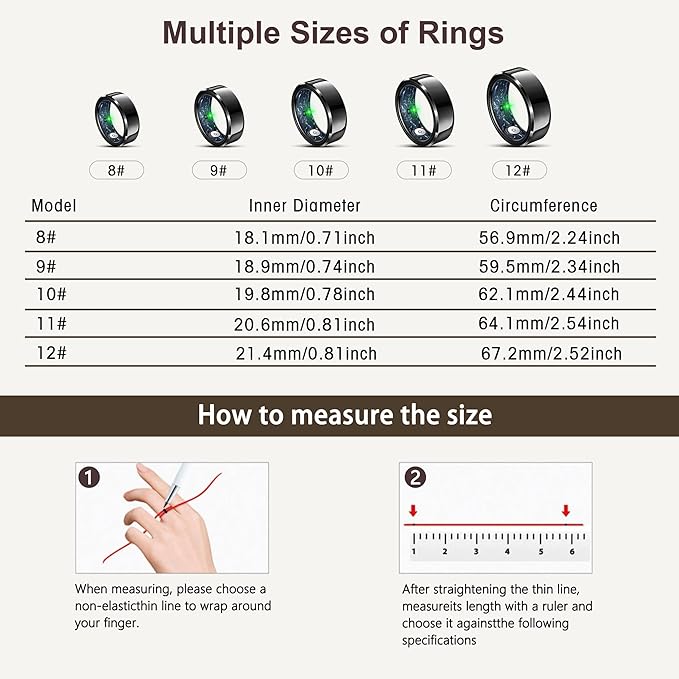 RIFESI Smart Ring for Women Men, Fashion Minimalist Fitness Ring & Sleep Tracker Ring with Heart Rate, Blood Pressure,5ATM Waterproof Health Ring,Gifts for Women Men Gift,No Subscription (8,Black)