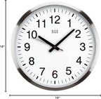 HITO 16" Silent Wall Clock Battery Operated Non Ticking Sweep Movement Glass Cover Silver Aluminum Frame, for Kitchen, Bedroom, Home Office, Living Room Decor