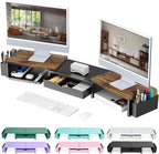 gianotter Dual Monitor Stand Riser, Desk Organizer With Drawer and 2 Pen Holders,Computer Monitor Stand, Desk Shelf for Top of Desk, Wood