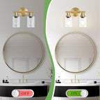 Guliaofo 2-Light E26 Bathroom Light Fixtures, Modern Brushed Gold Vanity Lights for Bathroom with Clear Glass Shade, Mirror Kitchen Hallway Cabinet Living Room Sconces Wall Lights