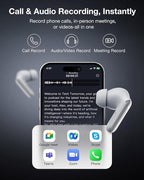 RecDot AI Voice Recorder Earbuds, viaim AI Meeting Assistant with Transcription, 78 Languages, FlashRecord, to-Do Lists & Summaries with viaim AI, 48dB ANC for Meetings, Interviews & Lectures, Sliver