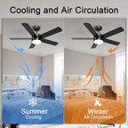 POCHFAN 42 inch Black Ceiling Fans with Lights and Remote Control, LED Ceiling Fan Dimmable 3 CCT 6-Speed, Noiseless Modern Ceiling Fan for Bedroom, Living Room, Dining Room, ETL Listed