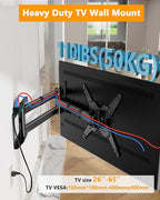 48'' Extension Extra Long Arm TV Wall Mount with Power Outlet, Rotating TV Wall Mount 180° Full Motion Heavy Duty for 26''-65'' Screens, VESA 400x400mm, Load 110 lbs, 16''Wood Stud/Concrete/Brick Wall