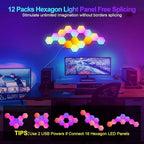 JIMIMORO 12-Pack Hexagon Light Panels – Smart RGB LED Wall Lights with App & Remote – Music Sync Gaming Lights for Room Decor, Birthday & Party Gifts for Boys, Teens, Men, Boyfriends, and Kids