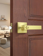Mengico 1 Pack Gold Privacy Lever Door Handle Interior with Lock, Heavy Duty Square Door Lock for Bed/Bath, Keyless Door Locksets, Reversible for Left Right Handed Doors