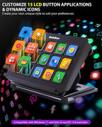 GuileKeys Stream Controller, Stream Deck with 15 Macro Keys Customizable, Gaming Macro Keypad with Trigger Actions in OBS/Twitch/YouTube/Streamlabs/Discord/Zoom, Compatible with Mac/PC, Foldable Stand