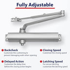 Lawrence Heavy Duty Door Closer Commercial Grade 1 - Adjustable 6-Speed Delayed-Action Door Control with 3 Pistons – Flexible Installation with Included Hardware - Embassy Series LH816