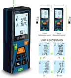 Green Laser Distance Meter 393.7ft Digital Measuring Tool with Angle Sensor Backlit LCD Area/Volume/Pythagorean ±2mm Class II Handheld Laser Measurer for Construction & DIY AAA Battery Powered
