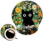 Ergo Comfort Gel Wrist Rest Mouse Pad-Ergonomic Office Mousepad with Wrist Support-Non-Slip, Design Desk Accessories Mat for Home&Game Decor Cute Black Cat