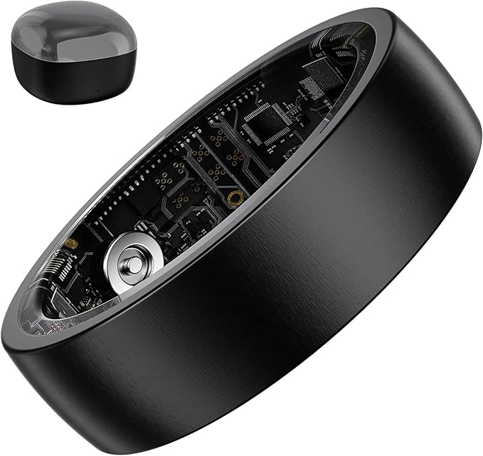 S SECRETTOP Smart Health Ring for Men Women, Fitness Tracker Ring with Sleep Monitoring, Heart Rate, SpO2, IP68 Waterproof, Step Counter Calorie Tracker Health Rings (Black 7)
