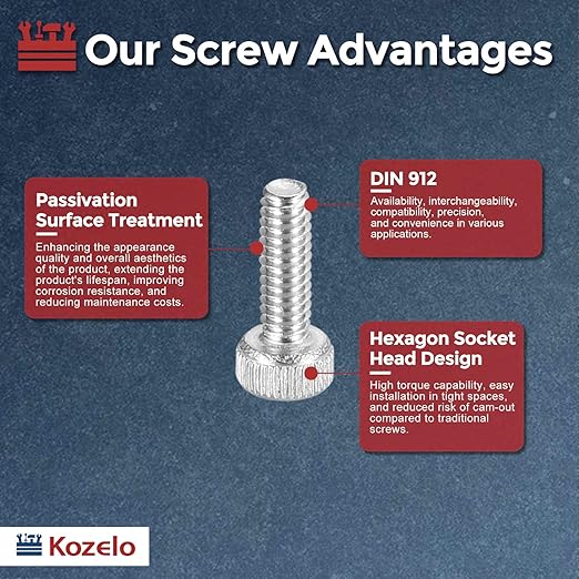 Kozelo 100pcs Socket Head Cap Screws - [M2-0.4 x 5mm] 304 Stainless Steel Allen Socket Drive for Electrical Motor 3D Printing Fan Engine Replacement Use, Silver