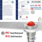 ZGSZJHF UL Listed Mini Indicator Light 8mm 0.31" Waterproof IP67 110V-120V Domed Sphere High Head Metal 304-Stainless Steel LED Lamp Pilot Light with 140mm Wire