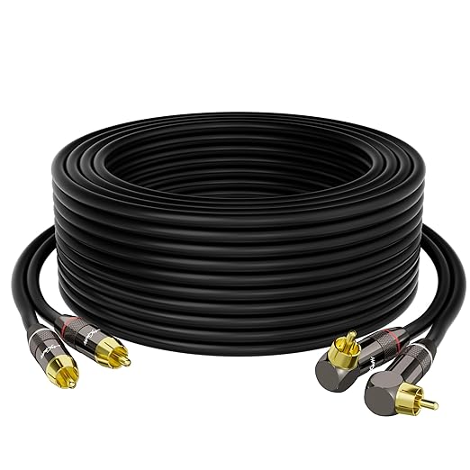 RCA Cable 6 FT, 90 Degree Right Angle 2RCA to 2RCA Stereo Audio Cable, Zinc Alloy Shell, Gold-Plated Plug, 2 RCA Audio Cord, for Home Theater, Subwoofer, HDTV, Amplifier, Hi-Fi System, Car, Speaker