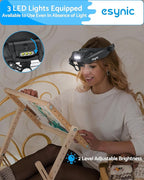 eSynic Type-C Rechargeable Magnifying Glasses Headset-Up to 14X Magnification-5 Interchangeable Lens-3 LED Lights -2 Adjustable Brightness Levels-Comfort & Fit Headband Magnifier for Crafts/Reading
