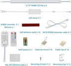 Litever Under Cabinet LED Lighting Kit. RGB Color & Bright Warm White Light. Slim Linkable LED Light Bars with Power Adapter, Controller, Extension Cords. Max 24W. Dimmable. Plug in. RGB + 3000K.