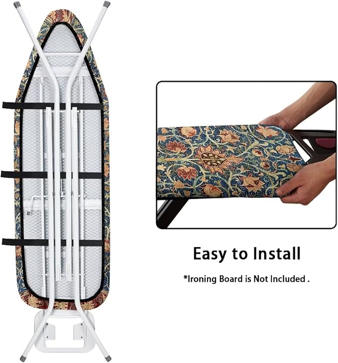 ZCFYGDX Vintage Flower Print 17 x 49 Ironing Board Covers Nylon Buckle Straps Fasteners & Elastic Edge Stain Resistant Breathable,Suitable for Multi-Size Iron Board Relaxing Ironing Experience