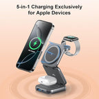 5-in-1 Wireless Charger for MagSafe, AC ISLAND Portable Travel Charging Station, 35W Max Fast Foldable Magnetic Stand, Evolved for iPhone 17-12 & Air Series, Apple Watch, AirPods (with 35W Adapter)