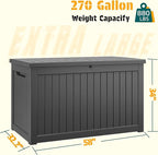 NUNU LAB 270 Gallon Large Resin Deck Box, Waterproof Outdoor Storage Box, Lockable Storage Bin for Patio Furniture, Garden Tools, Pool Accessories, UV-Resistant & All-Weather, Black
