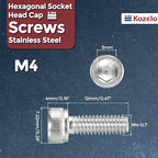 Kozelo 50pcs Socket Head Cap Screws - [M4-0.7 x 12mm] 304 Stainless Steel Allen Socket Drive for Electrical Motor 3D Printing Fan Engine Replacement Use, Silver
