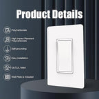 ThunderWay 3 Way Matte White Light Switch with Cover Plate, 15A 120/277 V Three Way Decorative Paddle Switches, Self-Grounding, Residential and Commercial Grade, UL Listed, 30 Pack