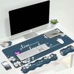 4 in 1 Ergonomic Keyboard Wrist Rest & Mouse Pad Wrist Rest Set, Large XXL Gaming Desk Mat 31.5"x 11.8" with Non-Slip Base, Memory Foam for Home Office Study Gaming, Floral Quote Live Laugh Love