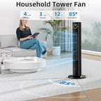 Antarctic Star Tower Fan Portable Floor Fans 85°Oscillating Fan Quiet Cooling 12H Timer Remote Control Standing Bladeless Electric 3 Wind Speeds 4 Modes Bedroom Office,36 inch, Grey