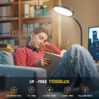 Morfone Light Therapy Lamp, 11000 Lux UV-Free Floor Sun Light Lamp with Touch Remote Control, 5 Color Temperatures 10 Brightness Levels Lights for Living Room Bedroom Office (Black)