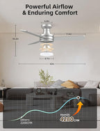 Homlit 42 inch RGB Ceiling Fan with Light, Smart App & Remote Control Low Profile Flush Mount, Music Sync Lighting, 6-Speed Quiet Reversible DC Motor, 4CCT Dimmable for Home Office Party, Silver