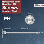 Kozelo 6pcs Socket Head Cap Screws - [M4-0.7 x 85mm] 304 Stainless Steel Allen Socket Drive for Electrical Motor 3D Printing Fan Engine Replacement Use, Silver