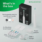 Brushmo Super Sonic Electric Toothbrush with 4 Replacement Heads - Rechargeable Electronic Tooth Brush for Adults with 5 Customizable Modes - IPX7 Waterproof & Long-Lasting Battery - White