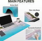 Britimes Blue Turquoise Ocean Keyboard Mouse Pad Set Beach Summer 4in1 Large Mousepad+Keyboard Wrist Rest+Mouse Wrist Rest+Coaster Ergonomic Design for Home Office Computer 35.4x15.7 inches