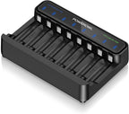 POWEROWL Smart Battery Charger for AA AAA Ni-MH/1.5V Lithium Rechargeable Batteries, Type-C Input, 8-Slot