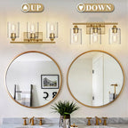 XPEHK Gold Bathroom Light Fixtures,3-Light Vanity Lights,Modern Brushed Brass Gold Wall Sconce Lighting,Bathroom Wall Lamp for Mirror Bedroom Living Room Vanity Table Hallway