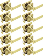 Mengico 10 Pack Gold Privacy Lever Door Handle Interior with Lock, Heavy Duty Square Door Lock for Bed/Bath, Keyless Door Locksets, Reversible for Left Right Handed Doors