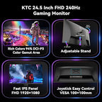 KTC 24.5 Inch 240Hz Gaming Monitor, FHD 1080p Fast IPS Computer Monitor, 1ms with Adaptive-Sync, HDR400, HDMI x2, DPx1, VESA Mount, Tilt/Pivot/Height Adjustment, H25T7-3