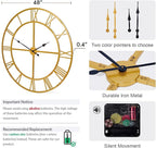 Ohweog Large Wall Clock for Living Room Decor – 48 inch Silent Non-Ticking Modern Farmhouse Wall Clock, Oversized Decorative Metal Roman Numeral Clock, Gold