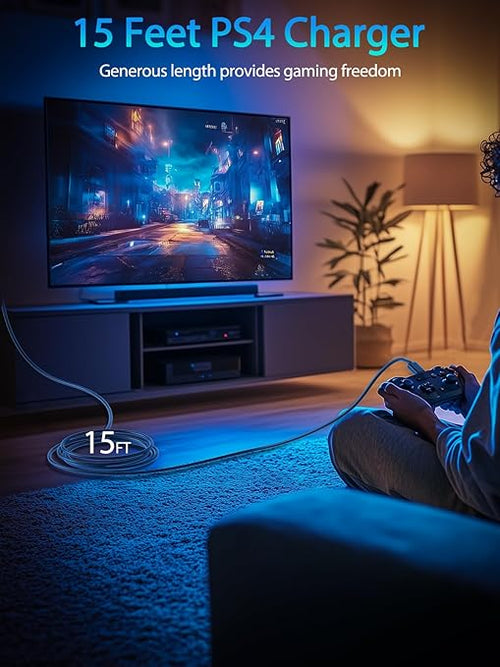 15FT Long Micro USB Cable,PS4 Controller Charger Cord for Xbox One S X,PS4 Charging Cable for Sony PlayStation-4,PS 4 Slim Pro,Fire Stick,Old Android Phone Micro B Data Cord for Samsung Kindle Tablet