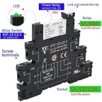 3Pcs Electromechanical Relay Black Miniature Power Relay 24VDC and 24VAC HF41F/24-ZS 6Amp SPDT with LED Light, DIN Rail, Ultra Small and Thin Socket
