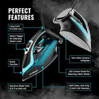 PurSteam SteamTech Elite 1750W Steam Iron, Digital Temp Control & LED Display, Ceramic Soleplate, Adjustable Steam, Self-Clean, Anti-Calc, Anti-Drip, Auto Shut-Off