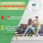 Carbon monoxide detector powered by AA battery (not included), Vzmcov CO monitoring alarm with LCD display screen, used for home basement kitchen, hotel garage, bedroom, living room voice alarm 2 Pack