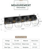 METWET Bathroom Light Fixtures, 4 Light Matte Black Vanity Light, 26 Inch Modern Wall Sconces with Globe Clear Glass Shade, Vanity Lighting Fixtures Over Mirror, VL195-MB-CL-4