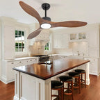 revoici 52 Inch Brown Wood Ceiling Fan with Light and Remote, 6 Speed and Reversible DC Motor, 3 Blade Low Profile Flush Mount Mordern Wood Ceiling Fans for Living Room Bedroom Outdoor Patio