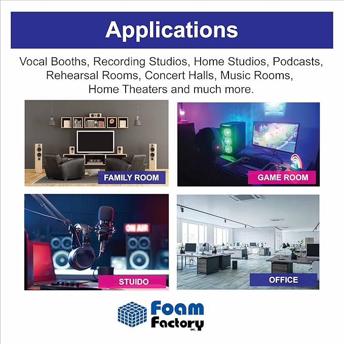 Foam Factory Inc 24 Pack Color Acoustic Foam Panel Studio Soundproofing Wedge Wall Tiles 12” X 12” X 2” (Purple)