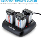 Tenergy TN294 4-Bay 9V Li-ion Battery Charger + 4pcs 9V 600mAh Li-ion Rechargeable Battery
