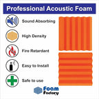 Foam Factory Inc 24 Pack Color Acoustic Foam Panel Studio Soundproofing Wedge Wall Tiles 12” X 12” X 2” (Orange)