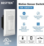 BESTTEN 10 Pack Motion Sensor Light Switch, Single Pole PIR Sensor Wall Switch, Occupancy & Vacancy Modes, 120V/277VAC, 60Hz, 1/6HP, Neutral Wire Required, Wall Plate Included, UL Listed, White
