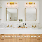 SOPEAS Gold 3-Light Bathroom Vanity Light, Modern Brushed Gold Vanity Lights with Clear Glass Shades, Bathroom Wall Sconce Lamp for Mirror Living Room Bedroom Hallway
